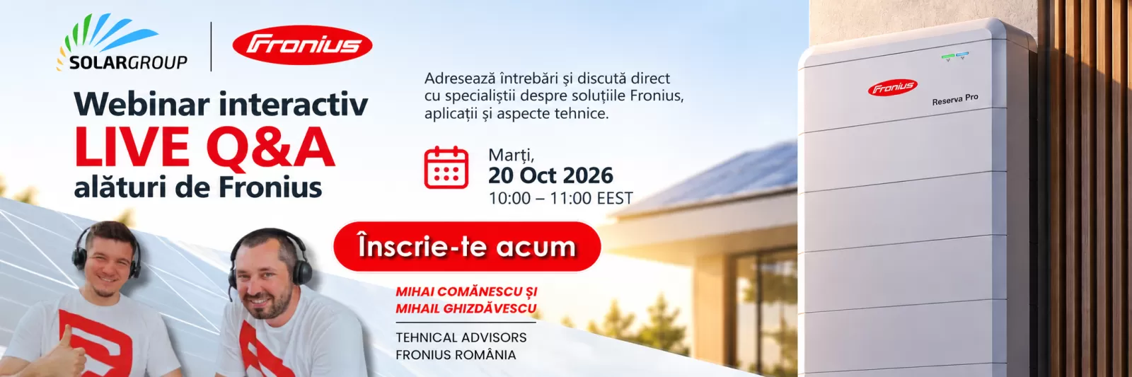 Webinar LIVE Q&A, Solargroup împreună cu echipa Fronius România